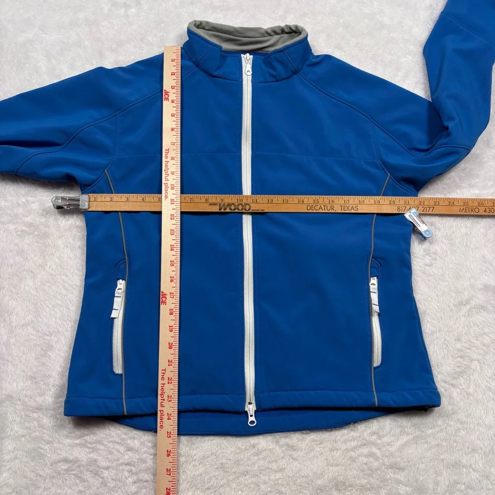 Clique Softshell Jacket‎ Mens L (FIT M) Blue Full Zip Fleece Lined Reflective